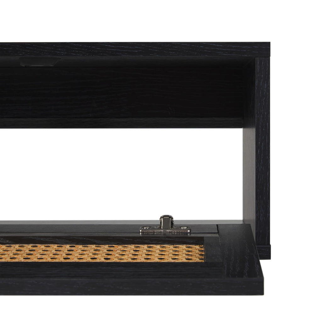 Walker Edison Modern Rattan Flip-Down-Door Wall-Mounted Floating Stand For Tvs Up To 65 Inche, 58 Inch, Black
