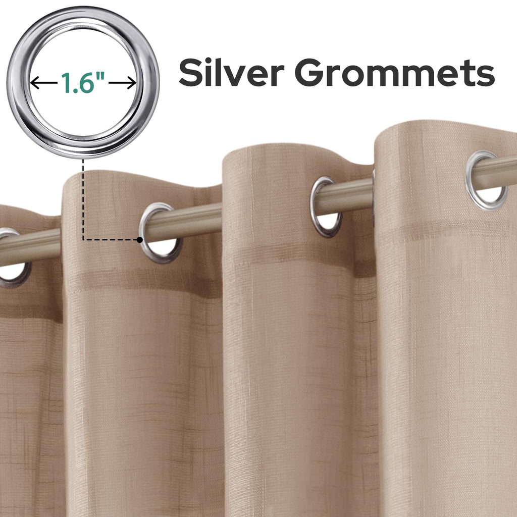 Homeideas Beige Linen Sheer Curtains 84 Inches Long 2 Panels Textured Taupe Semi Sheer Curtains Farmhouse Sheer Privacy Window C