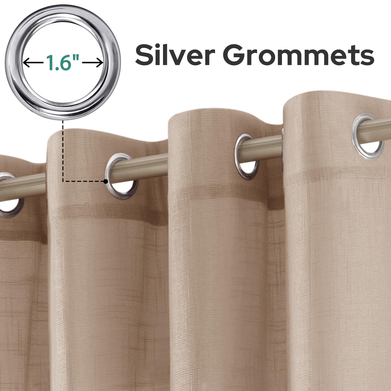Homeideas Beige Linen Sheer Curtains 84 Inches Long 2 Panels Textured Taupe Semi Sheer Curtains Farmhouse Sheer Privacy Window C