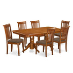 East West Furniture NAPO7-SBR-C 7 Piece Kitchen Table & Chairs Set Consist of a Rectangle Wooden Table with Butterfly Leaf and 6 Linen Fabric Dining Chairs, 40x78 Inch, Saddle Brown