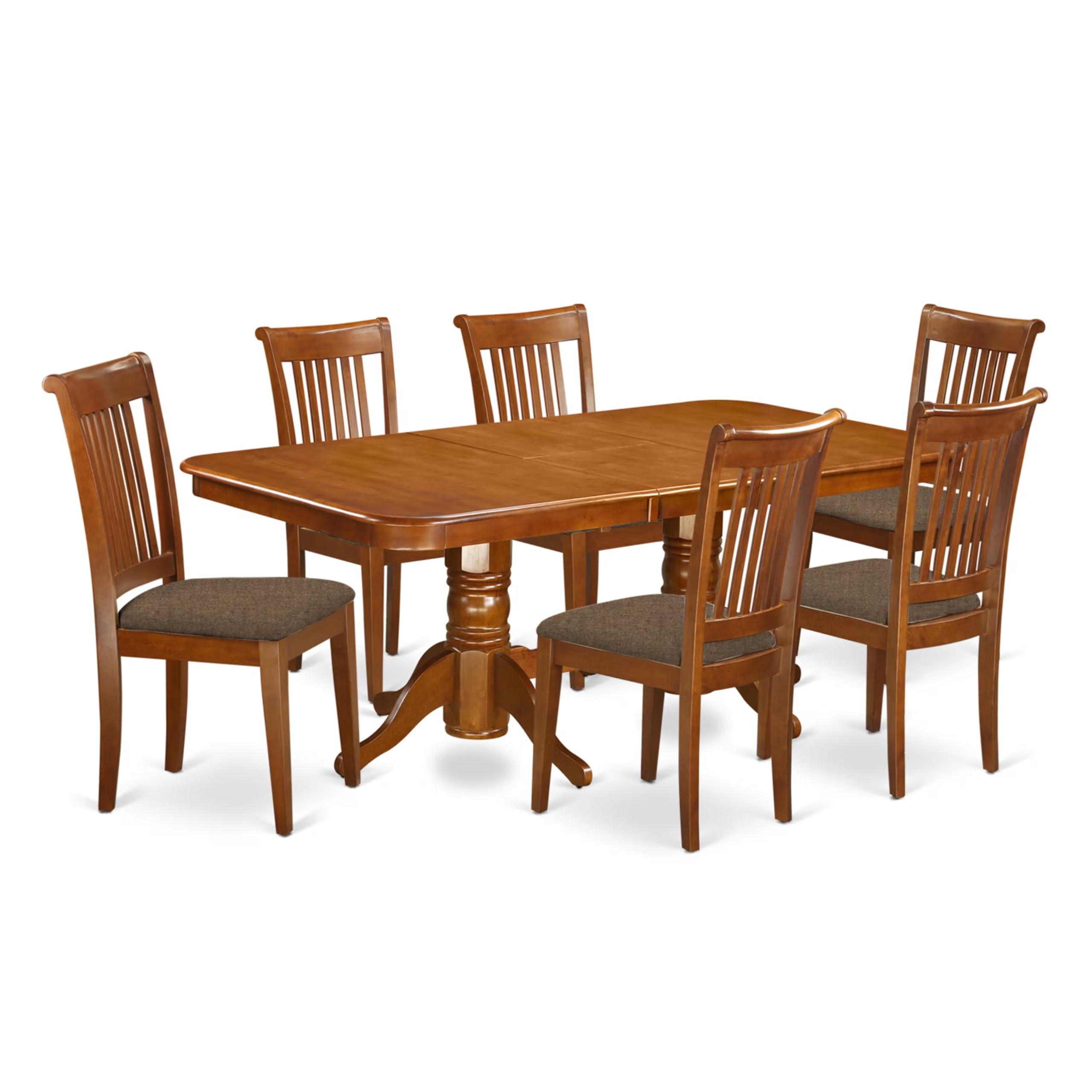 East West Furniture NAPO7-SBR-C 7 Piece Kitchen Table & Chairs Set Consist of a Rectangle Wooden Table with Butterfly Leaf and 6 Linen Fabric Dining Chairs, 40x78 Inch, Saddle Brown