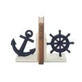Deco 79 Metal Anchor and Ship Wheel Bookends, Set of 2 6''W, 6''H, Blue