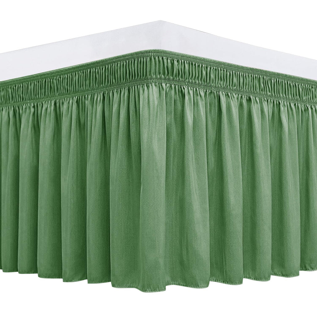 Biscaynebay Wrap Around Bed Skirts For King & Cal King Beds Short Drop Of 12', Sage Adjustable Elastic Dust Ruffles Easy Fit Wr