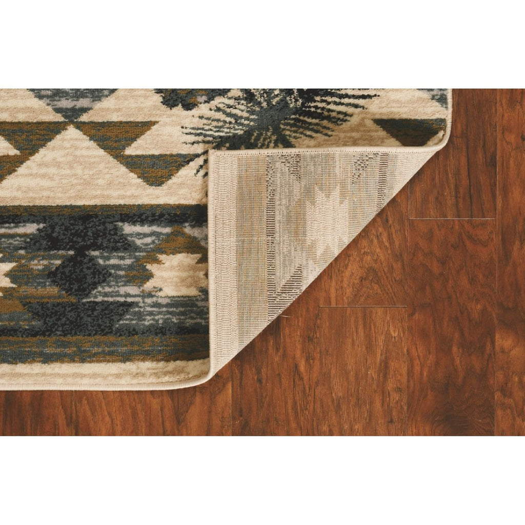HomeRoots 3'X5' Ivory Blue Machine Woven Geometric Lodge Indoor Area Rug