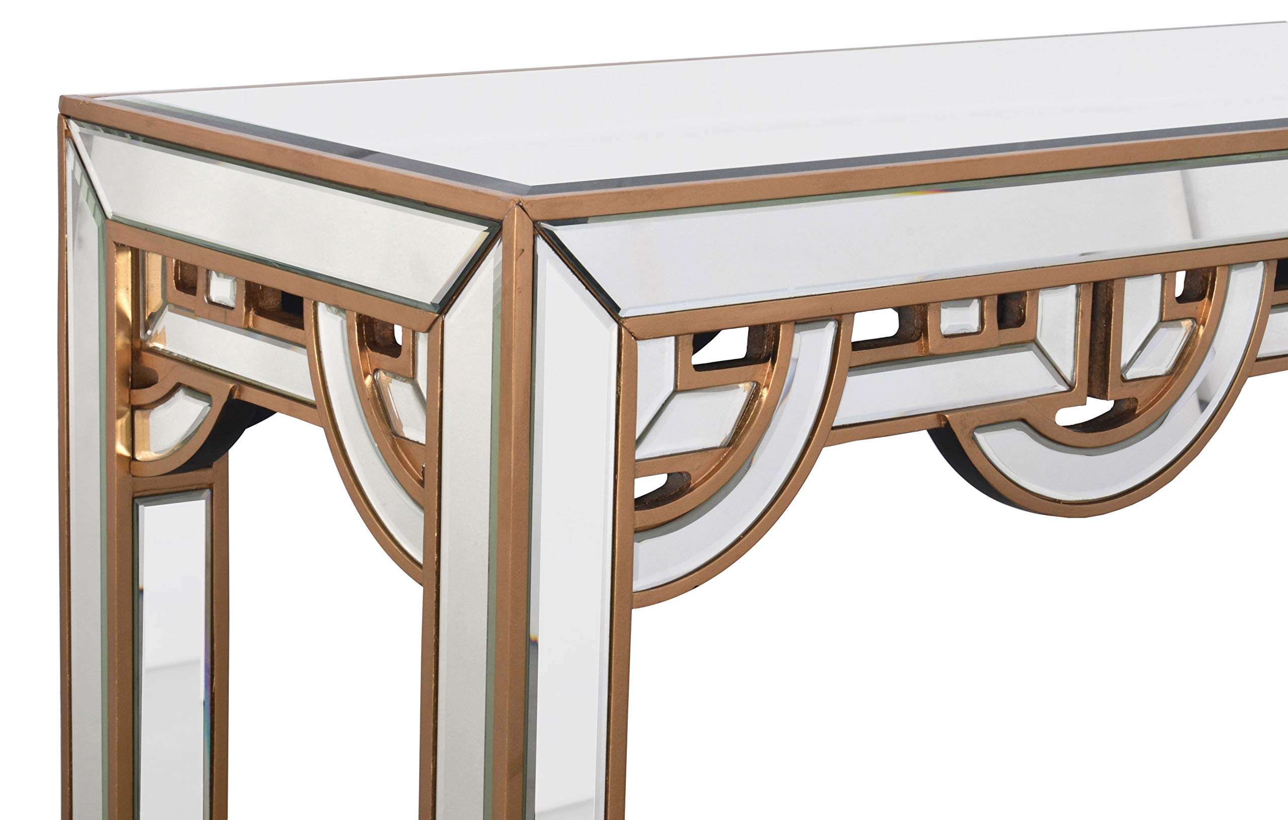 Afd Home Hollywood Glam Gold Trim Console Sofa Table Mirror Top