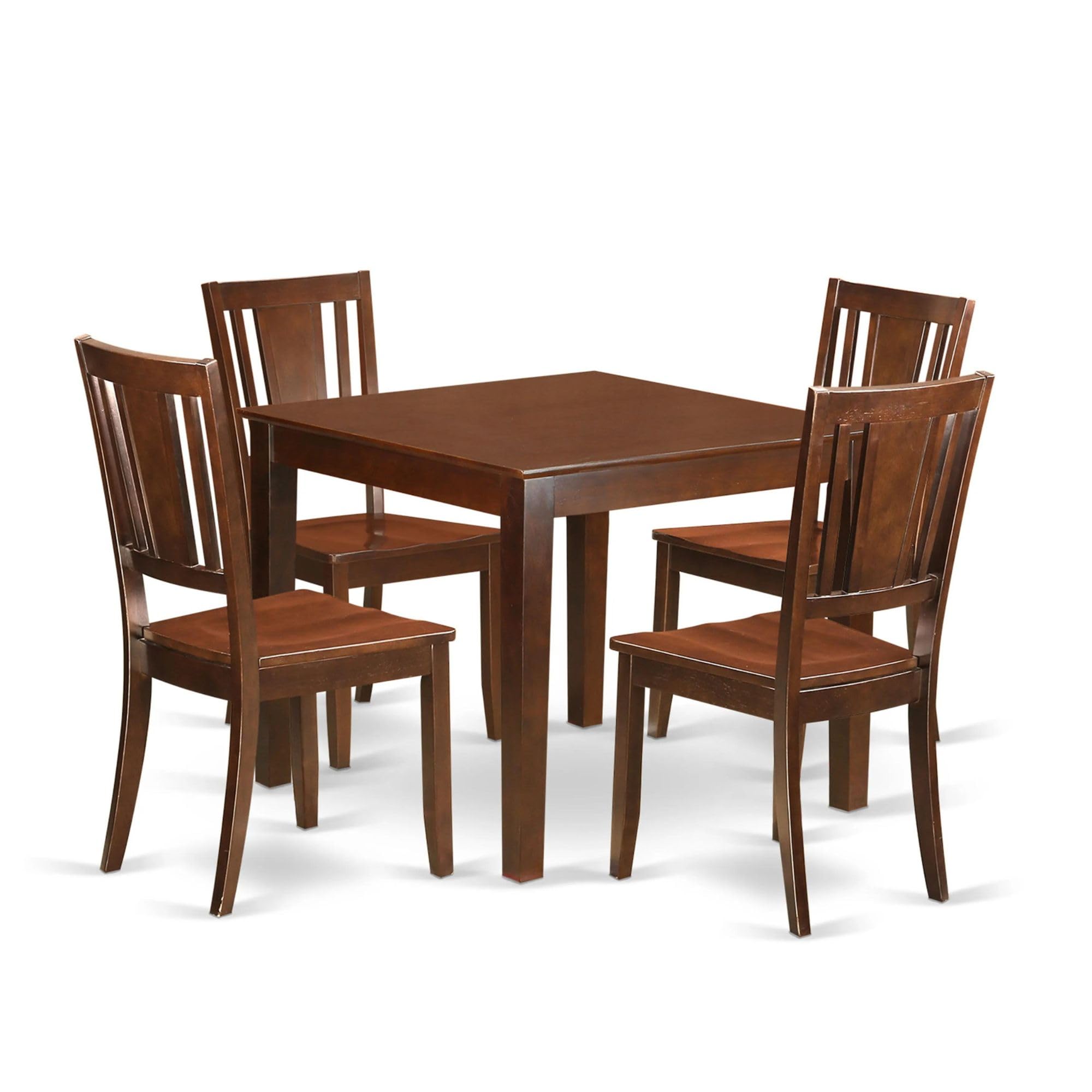 East West Furniture OXDU5-MAH-W 5 Piece Dining Table Set for 4 Includes a Square Kitchen Table and 4 Kitchen Dining Chairs, 36x36 Inch, Mahogany