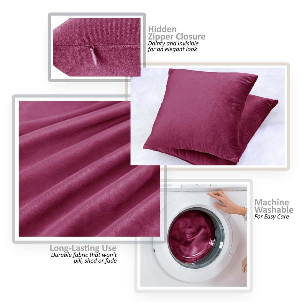 Nestl Throw Pillow Covers, Cozy Velvet Decorative Outdoor Pillow Covers 16X16 Inches, Soft Solid Cushion Covers For Sofa, Bed And Car, Set Of 4 - Magenta