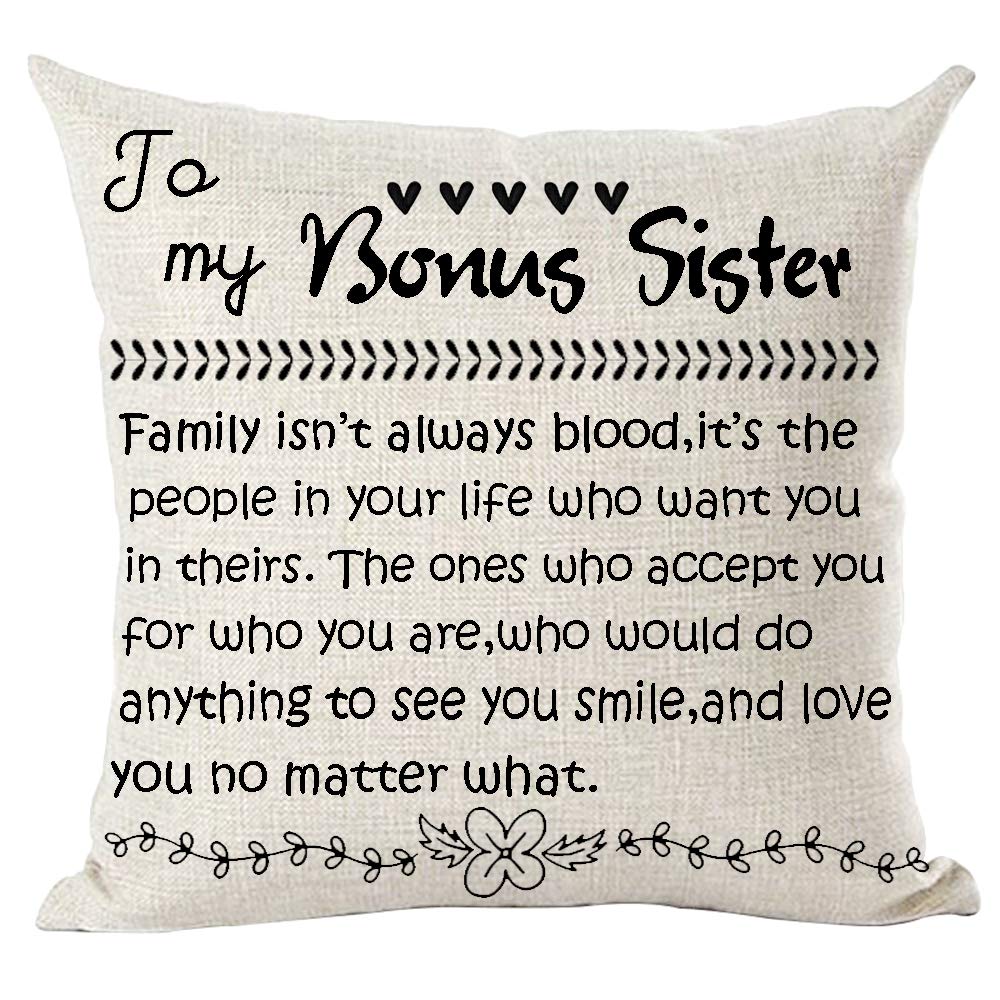 Ramirar Black Word Art Quote To My Bonus Sister Family Isn'T Always Blood Love Decorative Throw Pillow Cover Case Home Living Ro