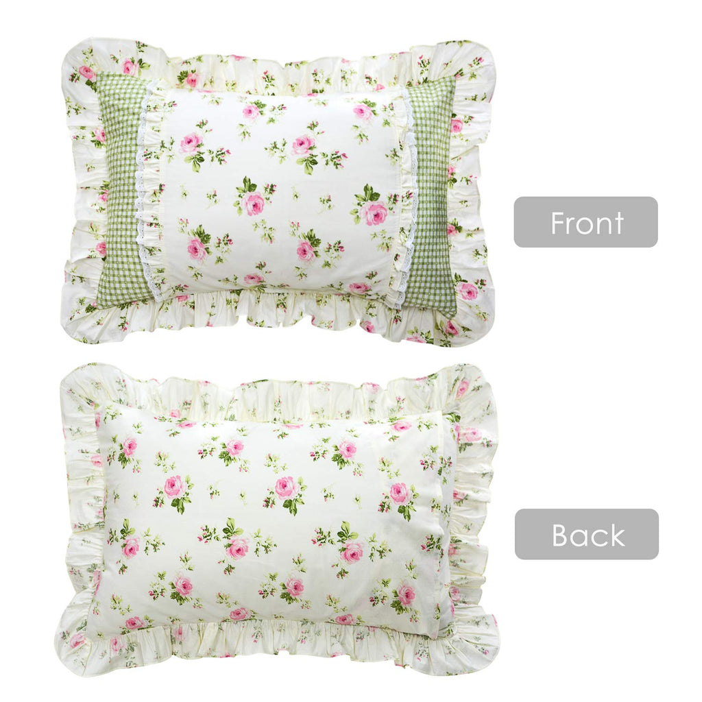 Fadfay Farmhouse Style Pillowcases Pink Rosetta Printed Gold With Green Plaid Elegant Country Style 100% Cotton Vintage Lace Ruf