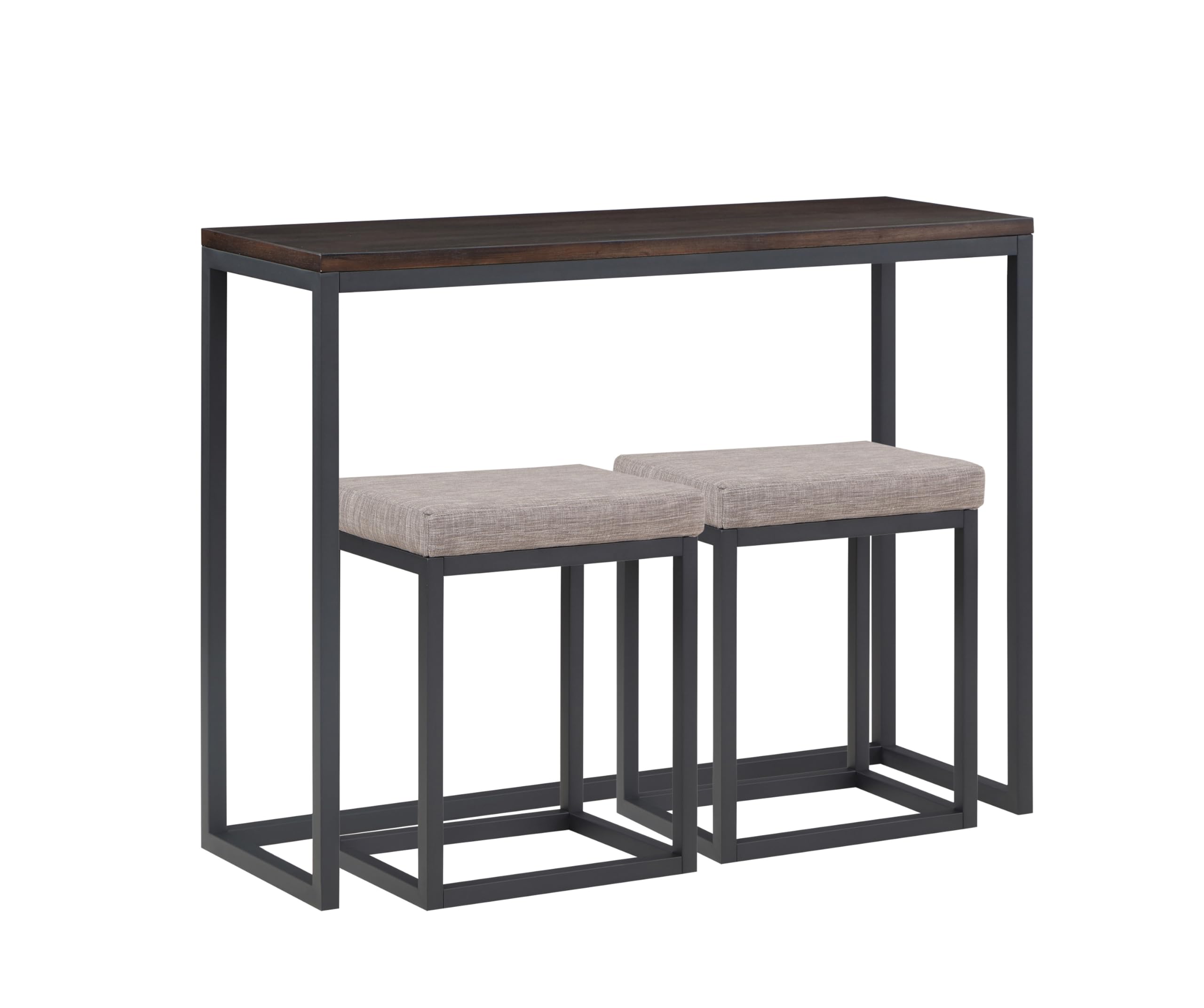 Steve Silver Furniture Yukon Counter Bar, with 2 Stools, Modern Transitional, Small Dining Table, Desk, Iron Sled Base, Kitchen Dining Room, Hall Piece, Apartment, 16 x 48 x 36 inches, Brown
