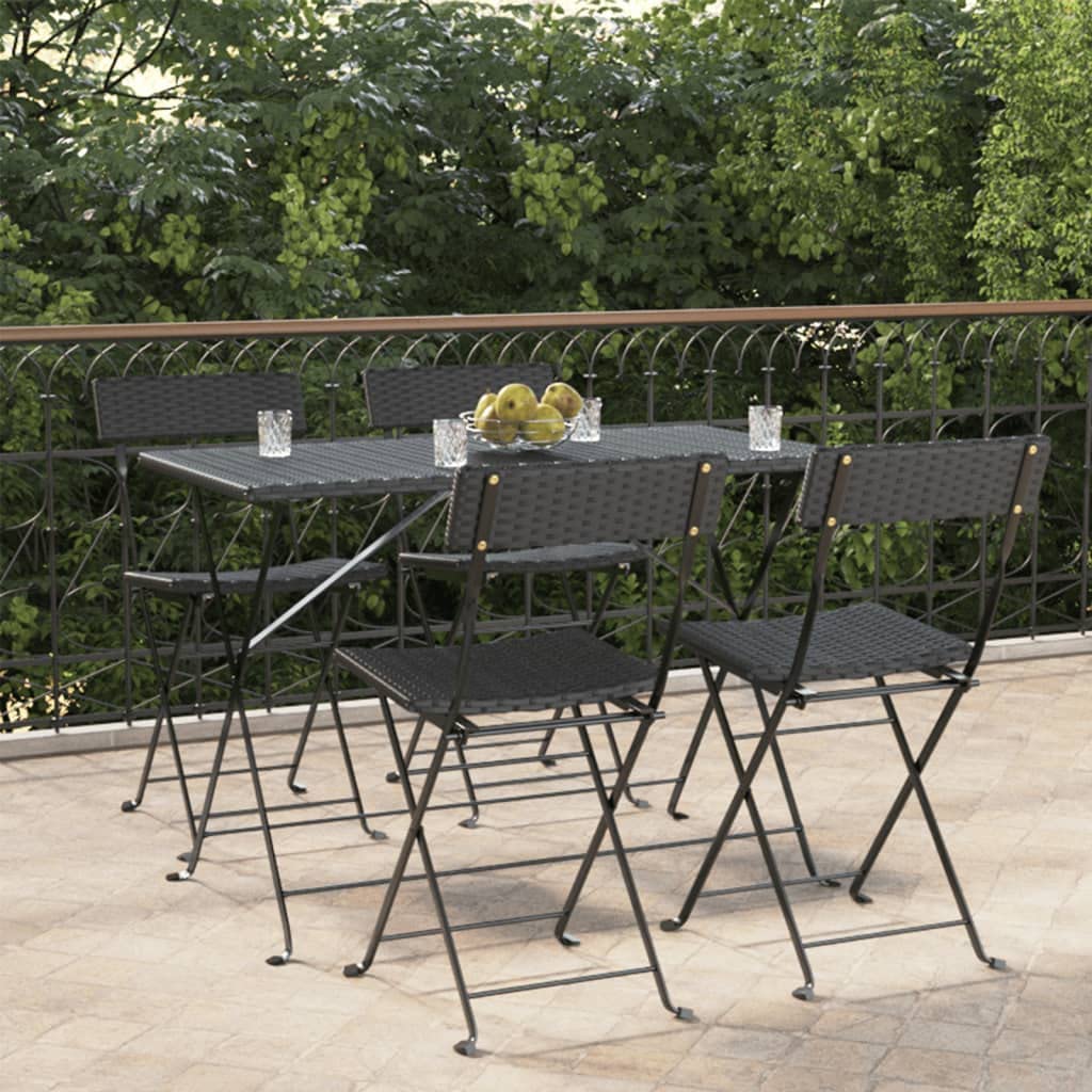 vidaXL 4 pcs Black Bistro Chairs; Foldable Design with Weather-Resistant Poly Rattan and Stable Powder-Coated Steel Frame. Easy to Assemble & Ideal for Patio, Garden or Terrace Seating.
