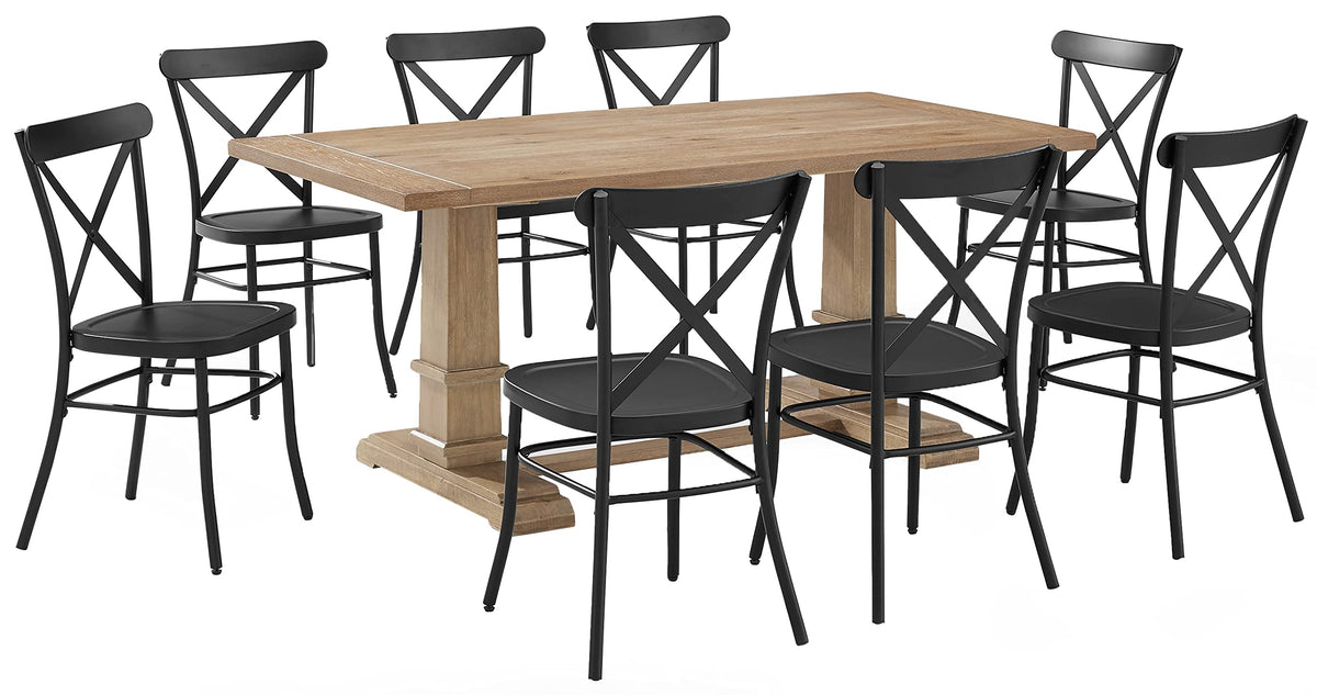 Crosley Furniture Joanna 9-Piece Modern Farmhouse Dining Table Set for 8 with Camille Metal Chairs, Rustic Brown