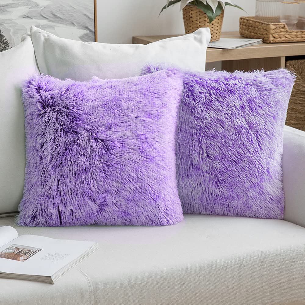 Miulee Pack Of 2 Ultra Soft Fluffy Throw Pillow Covers Decorative Plush Shaggy Double-Sided Faux Fur Winter Pillow Cases Cushion