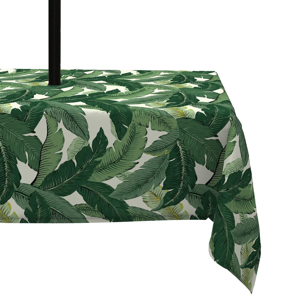 Lvtxiii Outdoor Tablecloth With Umbrella Hole And Zipper, 60 X 84 Inch Water-Repellent Patio Table Cloth, Rectangle Table Covers For Backyard Garden, Swaying Palms Green