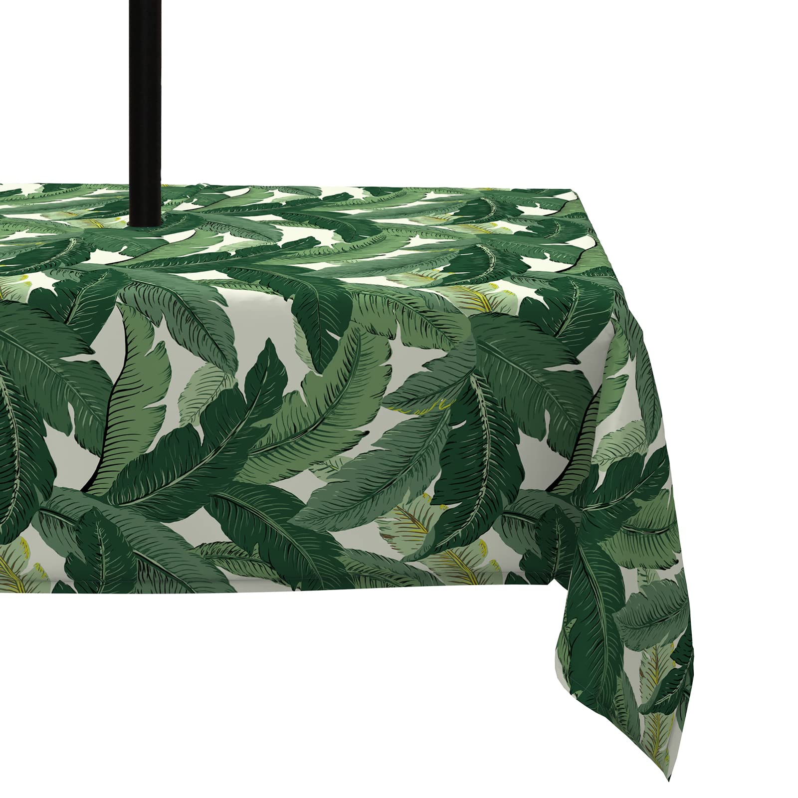 Lvtxiii Outdoor Tablecloth With Umbrella Hole And Zipper, 60 X 84 Inch Water-Repellent Patio Table Cloth, Rectangle Table Covers For Backyard Garden, Swaying Palms Green