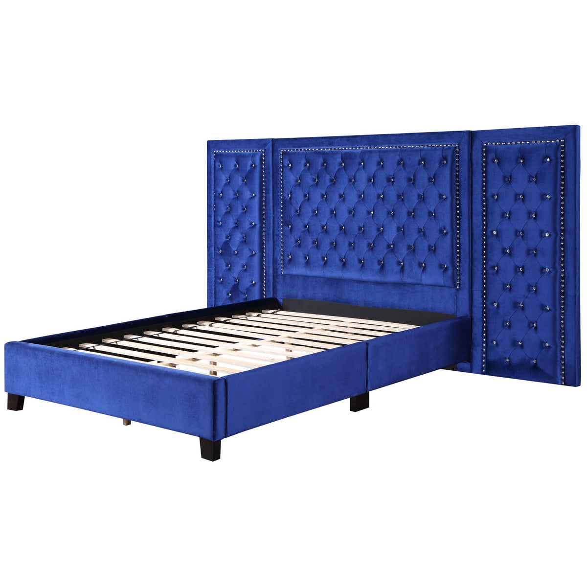 Acme Damazy Queen Bed in Blue Velvet