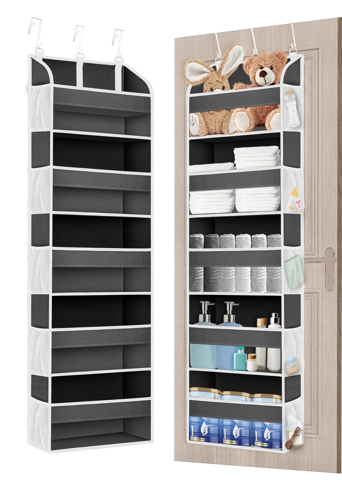 TAHAVICE 1 Pack Over The Door Organizer, Toilet Bathroom Storage with 5 Pockets 10 Mesh Pockets, 50 lbs Weight Capacity Dorm Roo