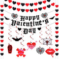 Janinka Gothic Valentines Decor Spooky Goth Valentine Day Decor Black Romantic Gothic Heart Garland Black Bat Theme Banner Garla