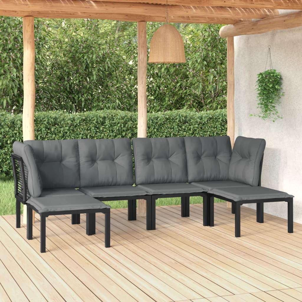 vidaXL 7-Piece Patio Lounge Set - Weather-Resistant Poly Rattan with Powder-Coated Steel Frame - Includes Corner Chairs, Single Chairs and Footstools - Suitable for Garden, Patio, and Outdoor Spaces