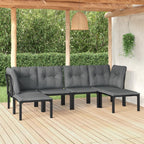 vidaXL 7 Piece Black and Gray Patio Lounge Set - Weather-Resistant Poly Rattan/PE Rattan - Powder-Coated Steel Frame - Versatile Modular Design - Comfortable with Padded Cushions and a Handy Footstool