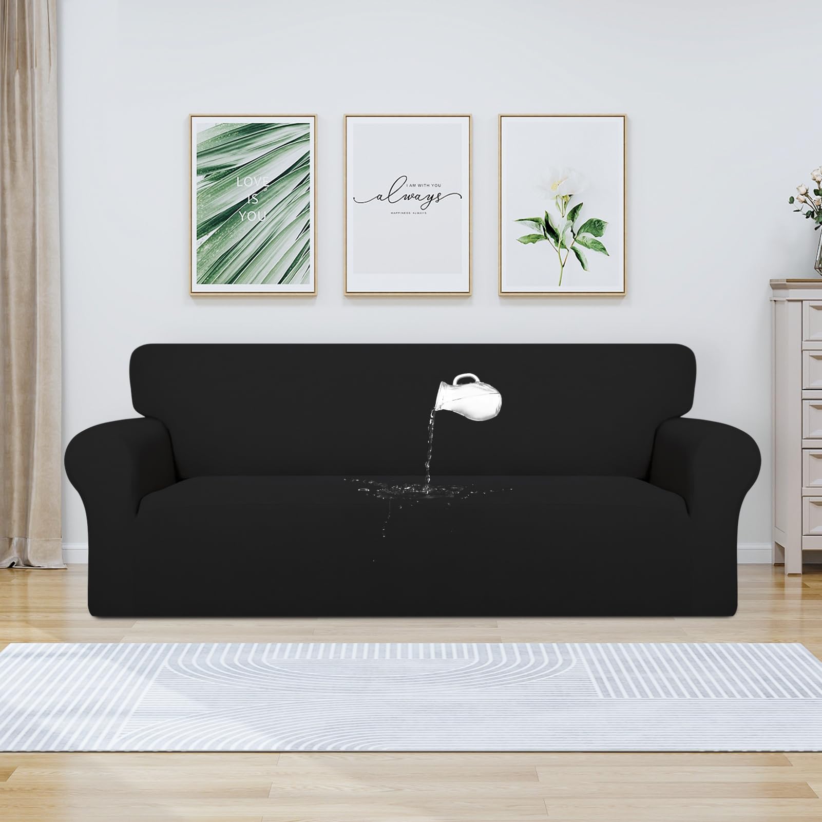 Purefit 100% Dual Waterproof Couch Cover Slipcovers For Couches And Sofas - Stretch Non Slip Fleece Sofa Covers Washable, Leakproof Furniture Protector For Kids, Pets, Dog (Sofa, Black)