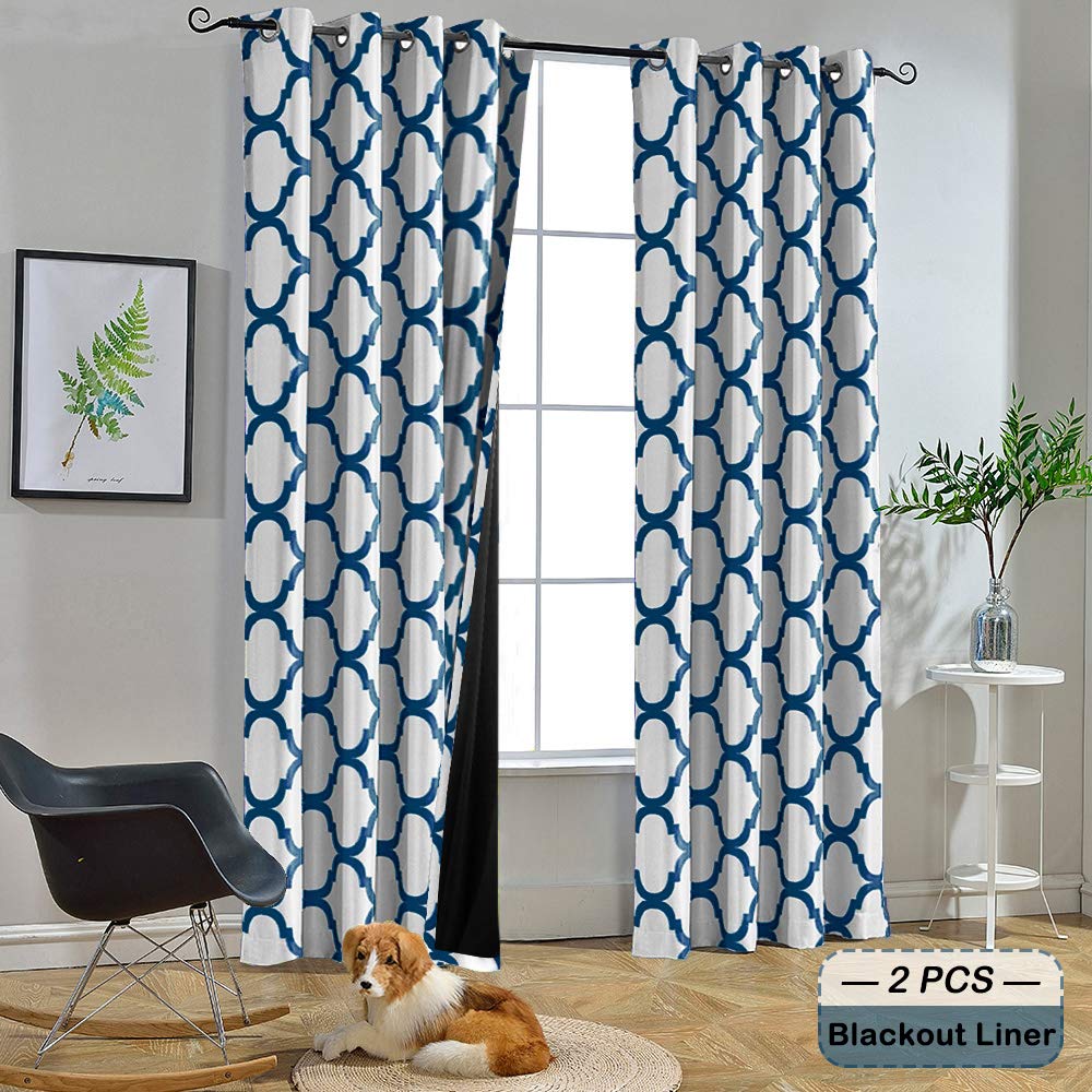Melodieux Moroccan 100% Blackout Curtains For Bedroom 84 Inches Long, Living Room Thermal Insulated Black Liner Grommet Drapes,
