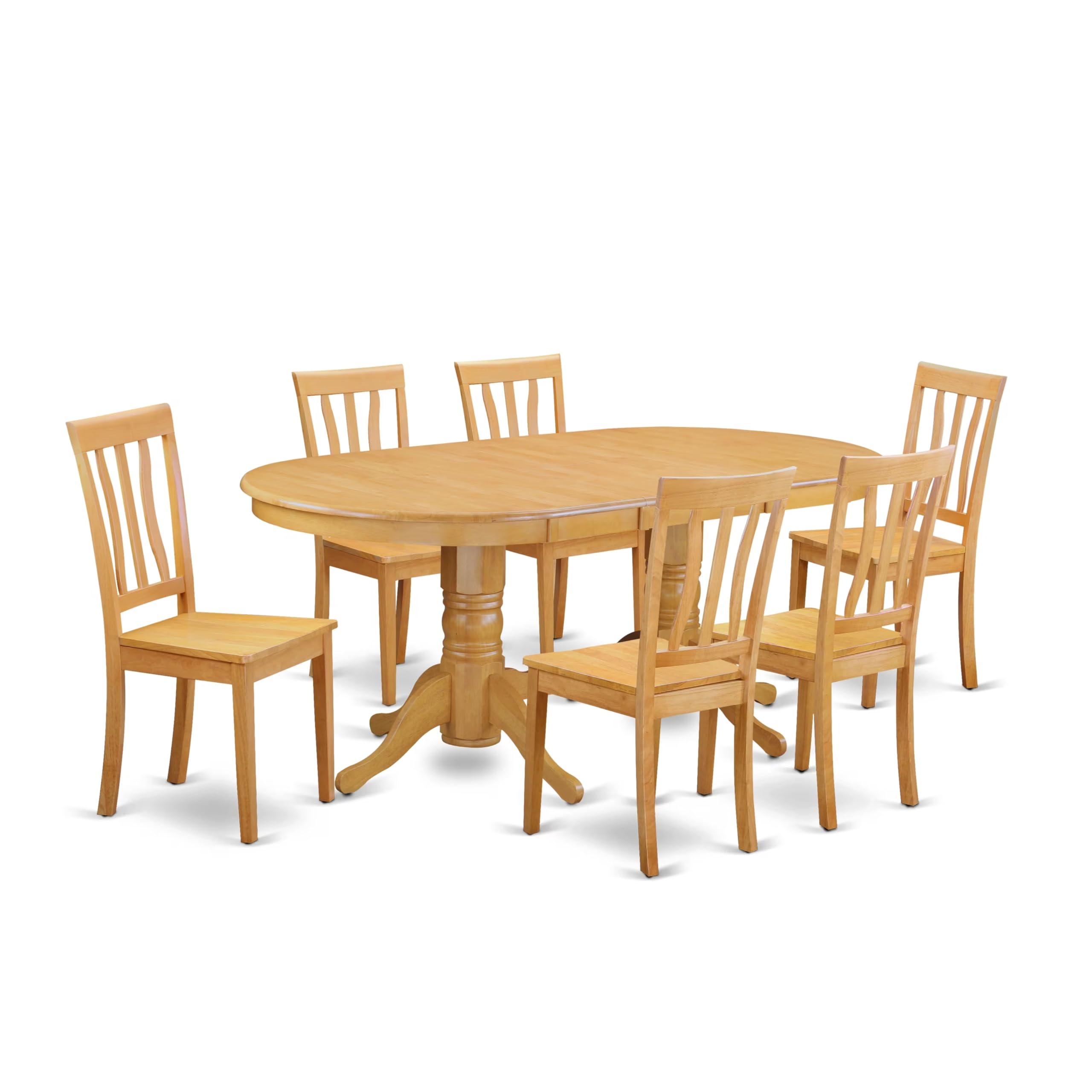 East West Furniture VAAN7-OAK-W 7 Piece Kitchen Table & Chairs Set Consist of an Oval Dining Room Table with Butterfly Leaf and 6 Solid Wood Seat Chairs, 40x76 Inch, Oak