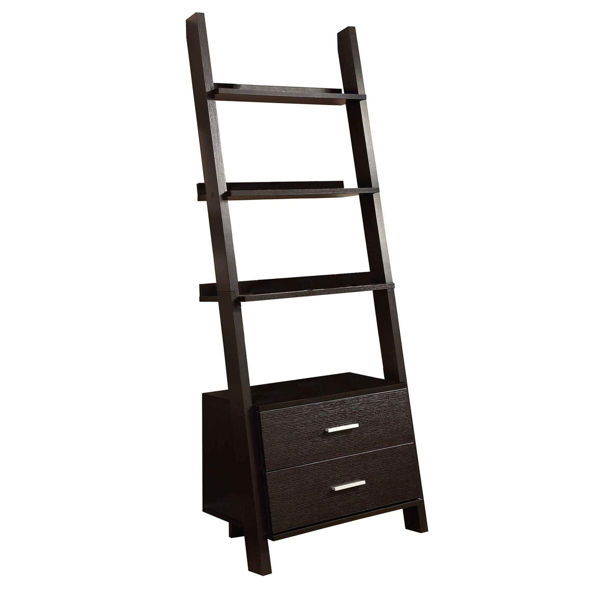 Monarch Specialties , Bookcase, Ladder with 2-Storage Drawers, Cappuccino, 69&quot;H