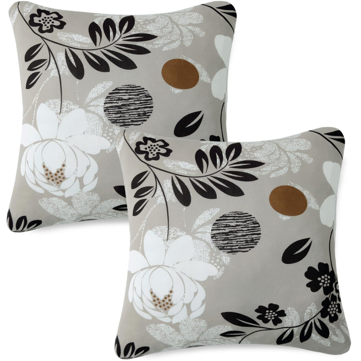 Hokipo Elira Series Stretchable Cushion Cover For Sofa 22X22 Inch, Packof 2, Feather Brown Floral (Ar6712C1*2)