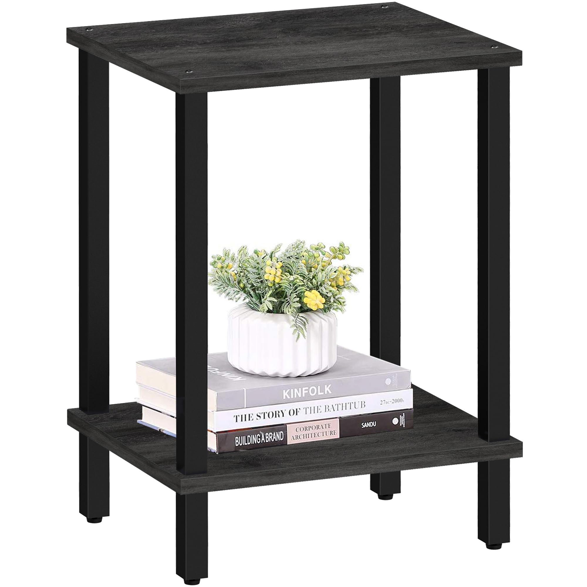 Tutotak End Table, Side Table, Nightstand, 2-Tier Storage Shelf, Sofa Table For Small Space, Living Room, Bed Room, Charcoal Grey Tb01By034