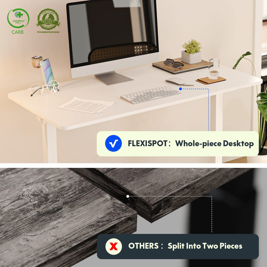 Flexispot En1 Electric Small Standing Desk 40 Inches Adjustable Height Desk For Bedroom Whole-Piece Desk Ergonomic Memory Controller White Table (White Frame + 40' White Top)