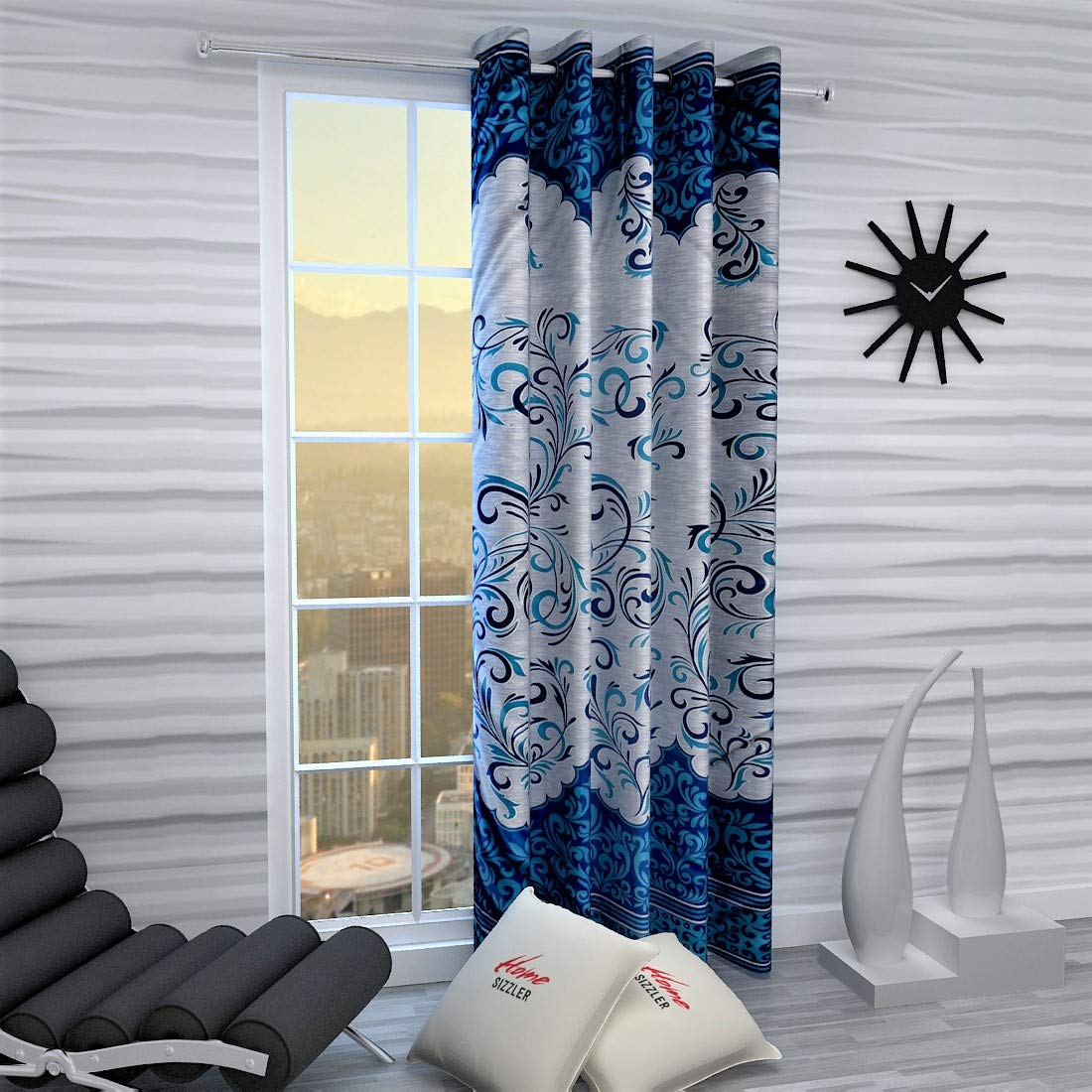 Home Sizzler 1 Piece Classic Panel Eyelet Polyester Door Opaque Curtain  7 Feet, Blue