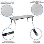 Flash Furniture Emmy 2 Piece 86" Oval Wave Flexible Grey Thermal Laminate Activity Table Set - Height Adjustable Short Legs
