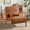INZOY Mid Century Modern Accent Chair with Wood Frame, PU Leather Reading Armchair with Waist Cushion, Upholstered Living Room C