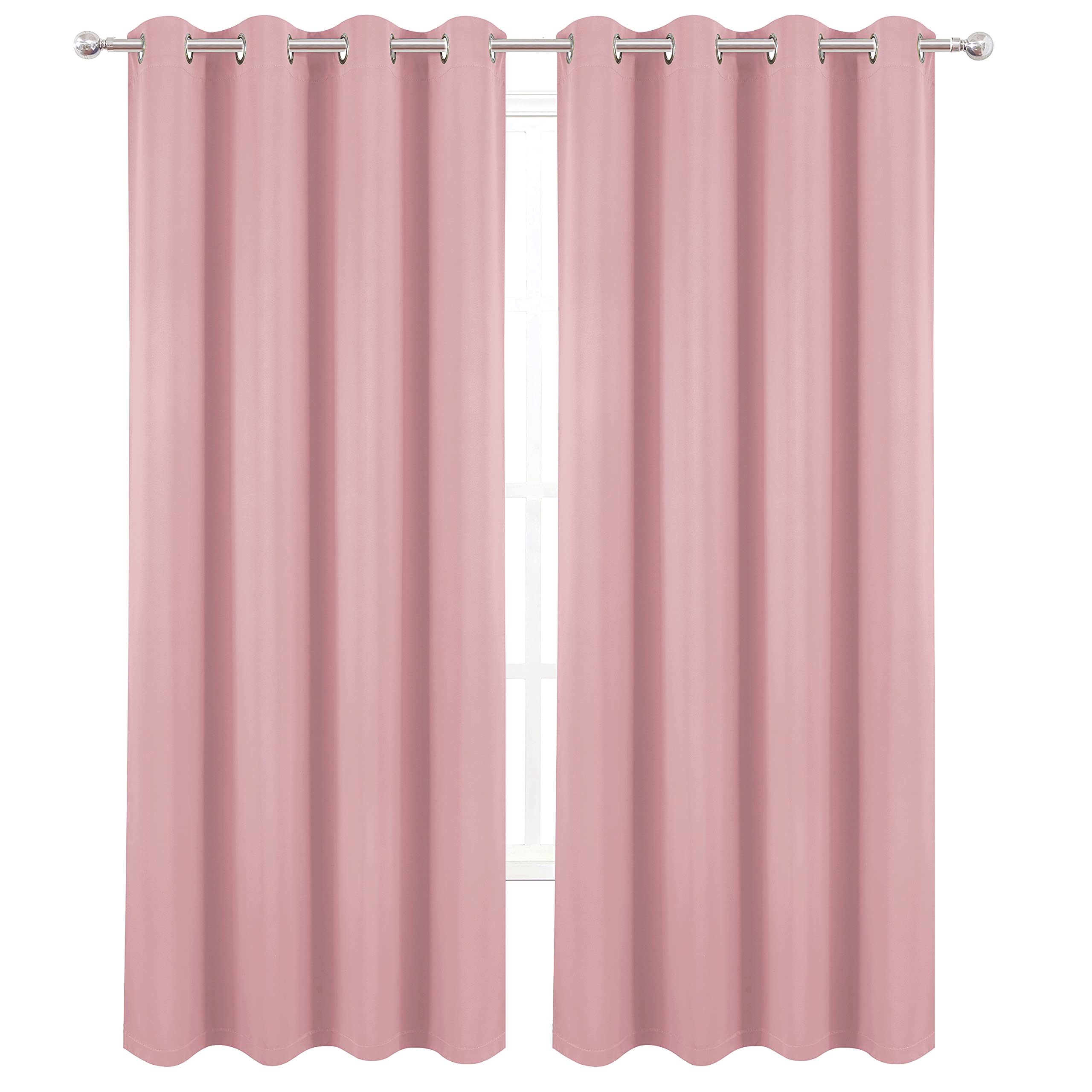 Lemomo 100% Blackout Curtains 52 X 95 Inch/Pink Curtains 2 Panels With Black Lining Room Darkening Thermal Insulated Bedroom Cur