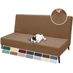 Znsayotx Armless Futon Covers Full Size (67'-82') Stretch Jacquard Sofa Bed Slipcovers, Striped Queen Futon Cover With Non-Slip Elastic Bottom, Soft Cozy Futon Mattress Cover Washable (Light Coffee)