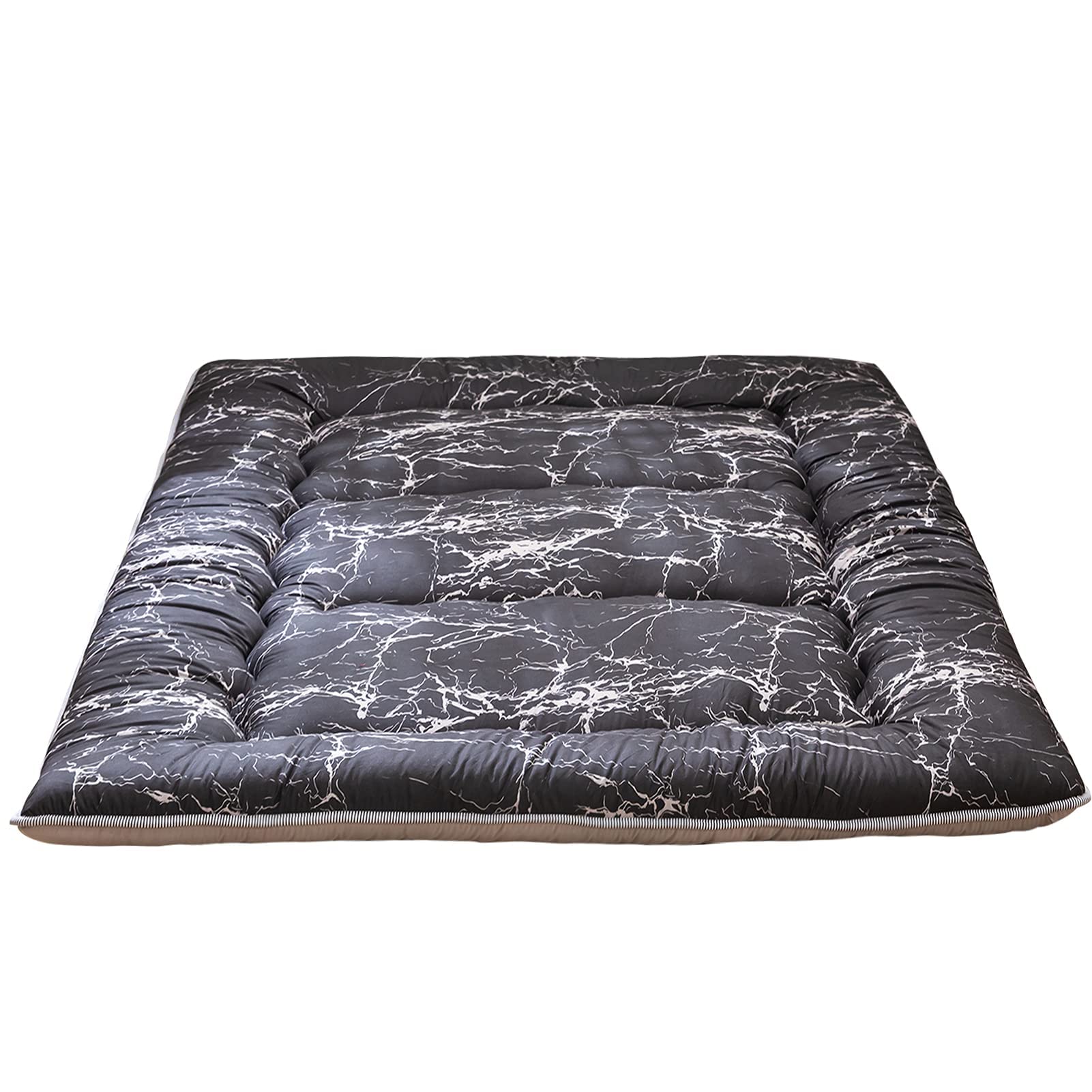 MAXYOYO Black Marble Printed Japanese Futon, Thicken Sleeping Pad Roll Up Camping Mattress Twin