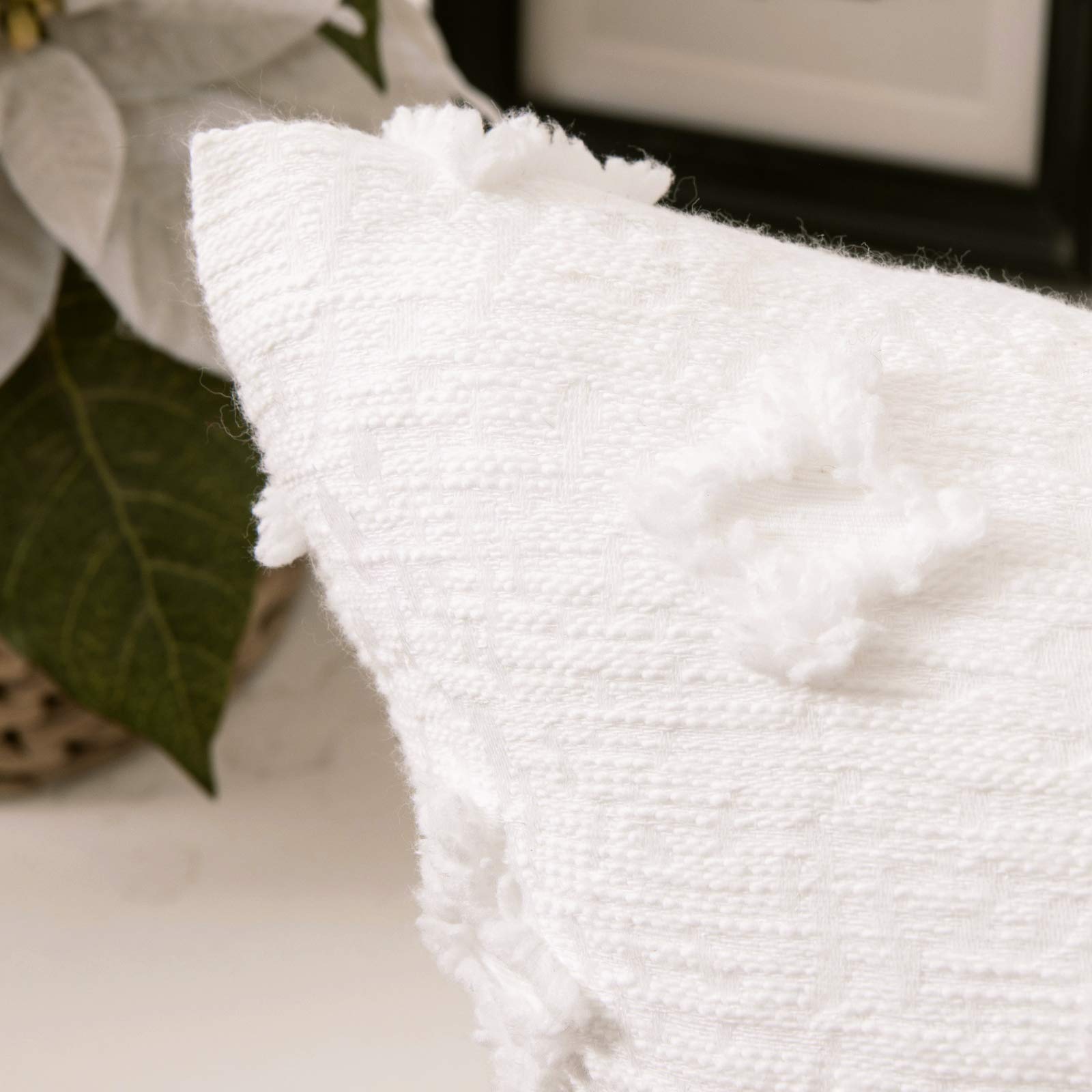 Miulee Set Of 2 Decorative Throw Pillow Covers Rhombic Jacquard Pillowcase Soft Square Cushion Case For Christmas Couch Sofa Bed Bedroom Living Room, 24X24 Inch, White