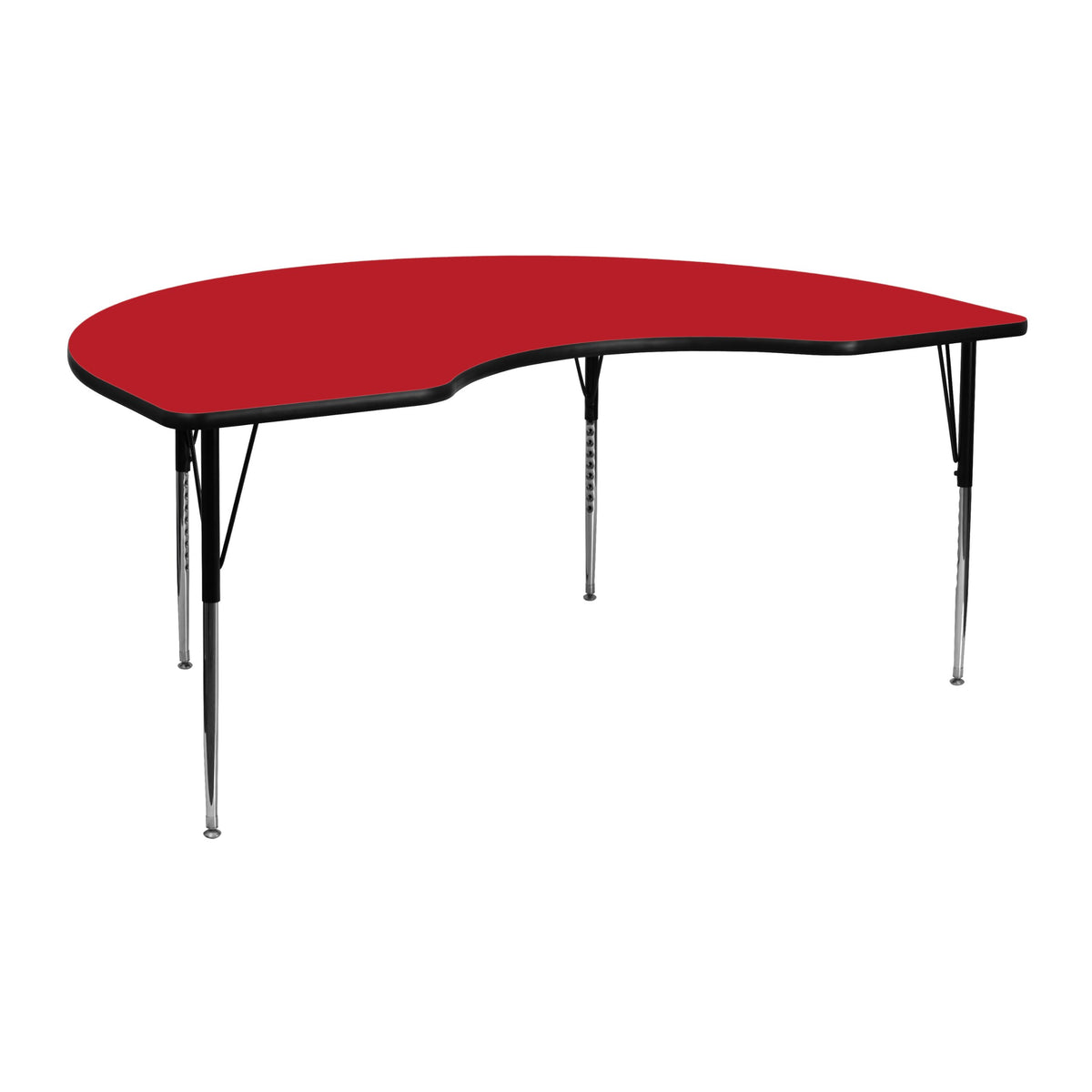 Flash Furniture Wren 48''W x 72''L Kidney Red HP Laminate Activity Table - Standard Height Adjustable Legs