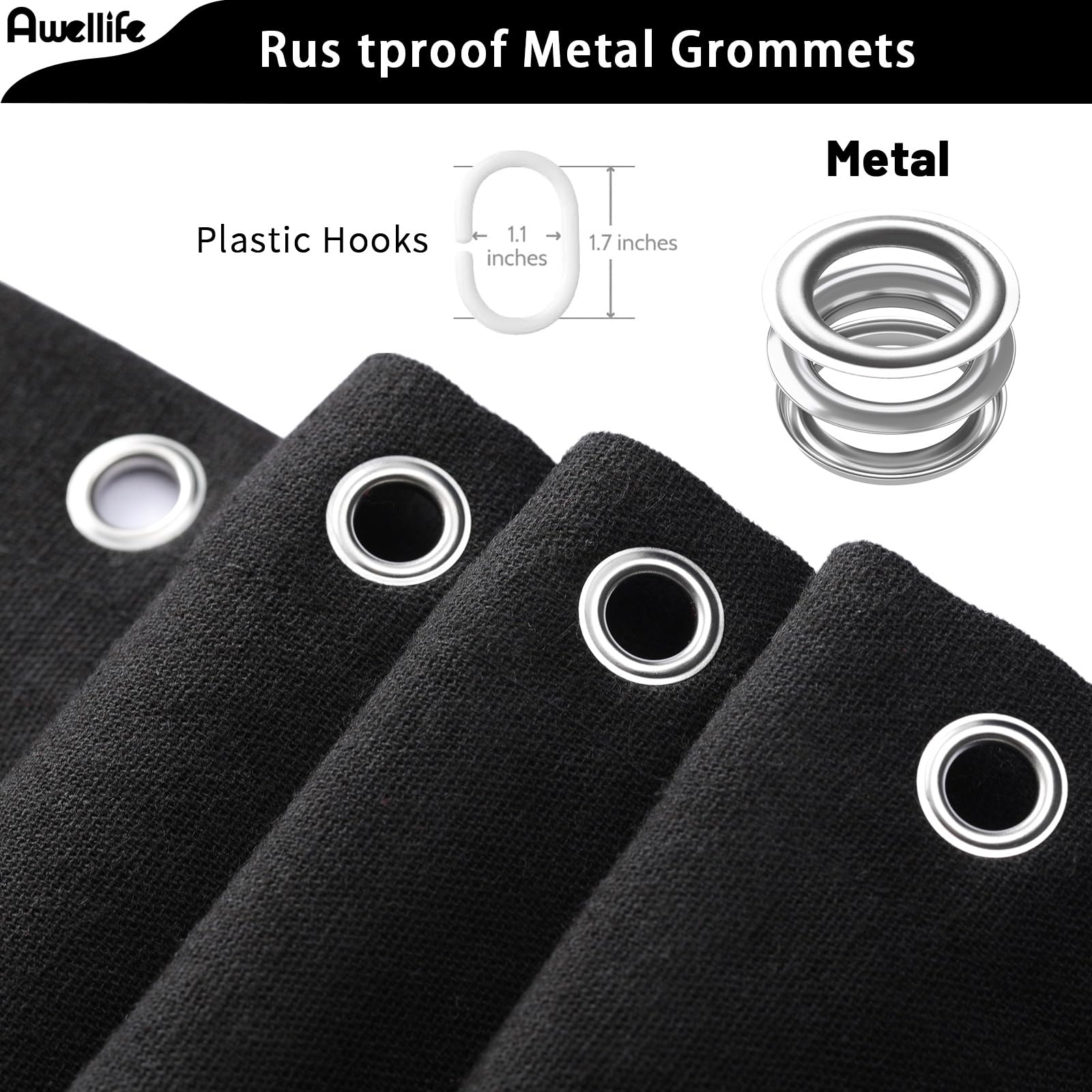 Awellife Extra Long Black Shower Curtain 84 Inch Length Shower Curtain For Bathroom Natural Cotton Cloth Fabric 72' W X 84' L