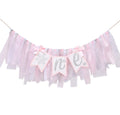 Winter Onederland High Chair Banner For 1St Birthday - Snowflake Highchair Banner, Silver Glitter And Pink Tulle Ribbon Banners,