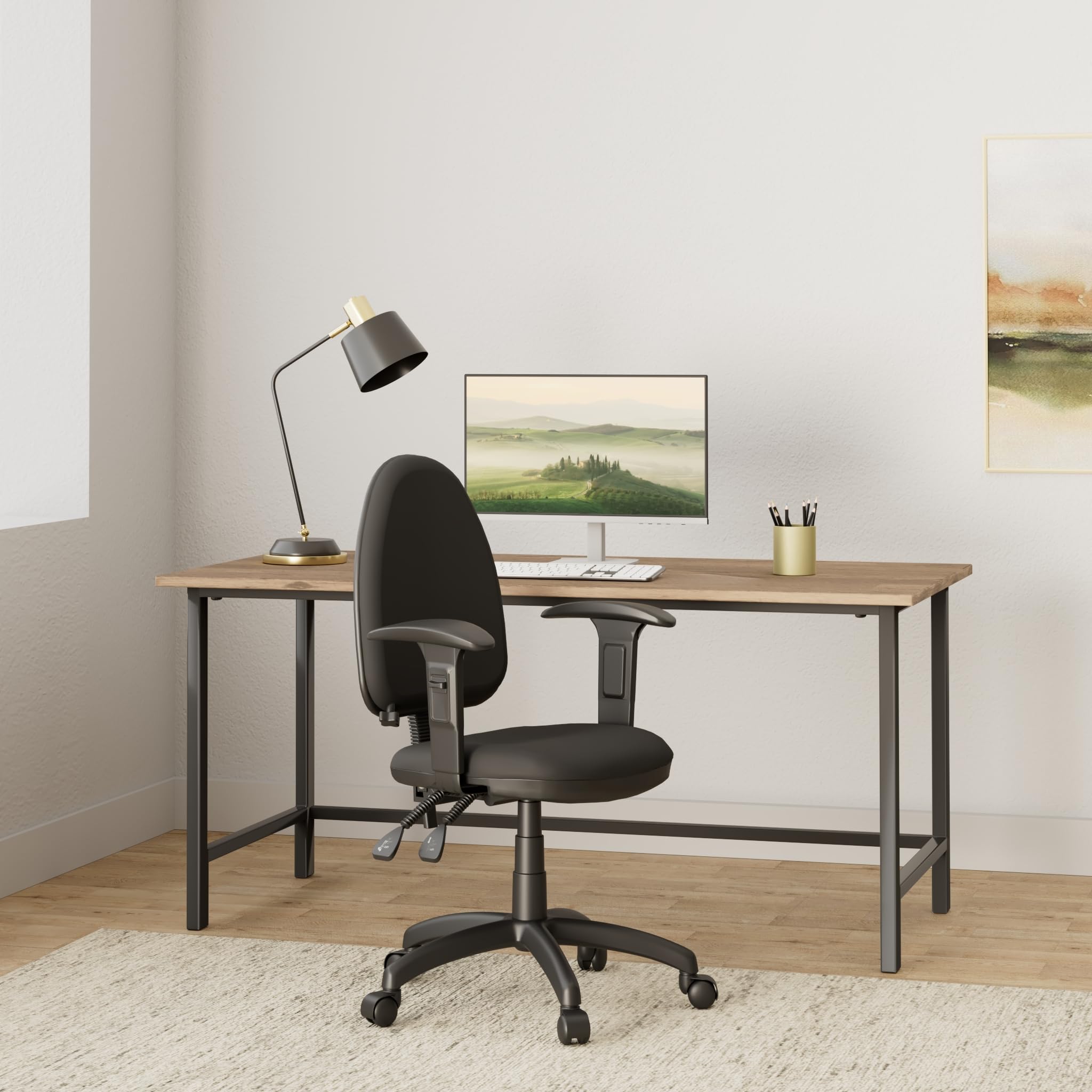 Flash Furniture Linus Mid-Back Black Fabric Multifunction Swivel Ergonomic Task Office Chair with Adjustable Lumbar Support & Arms