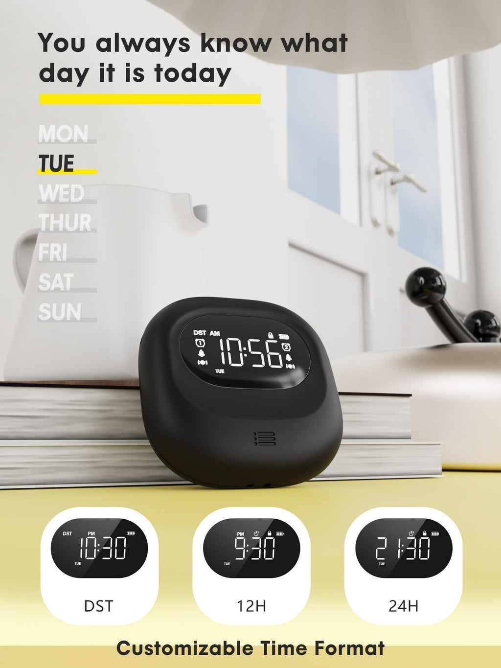 Rocam Loud Dual Alarm Clock With Bed Shaker, Vibrating Alarm Clock For Heavy Sleepers Adults/Kids/Teens/Deaf, Rechargeable Batte