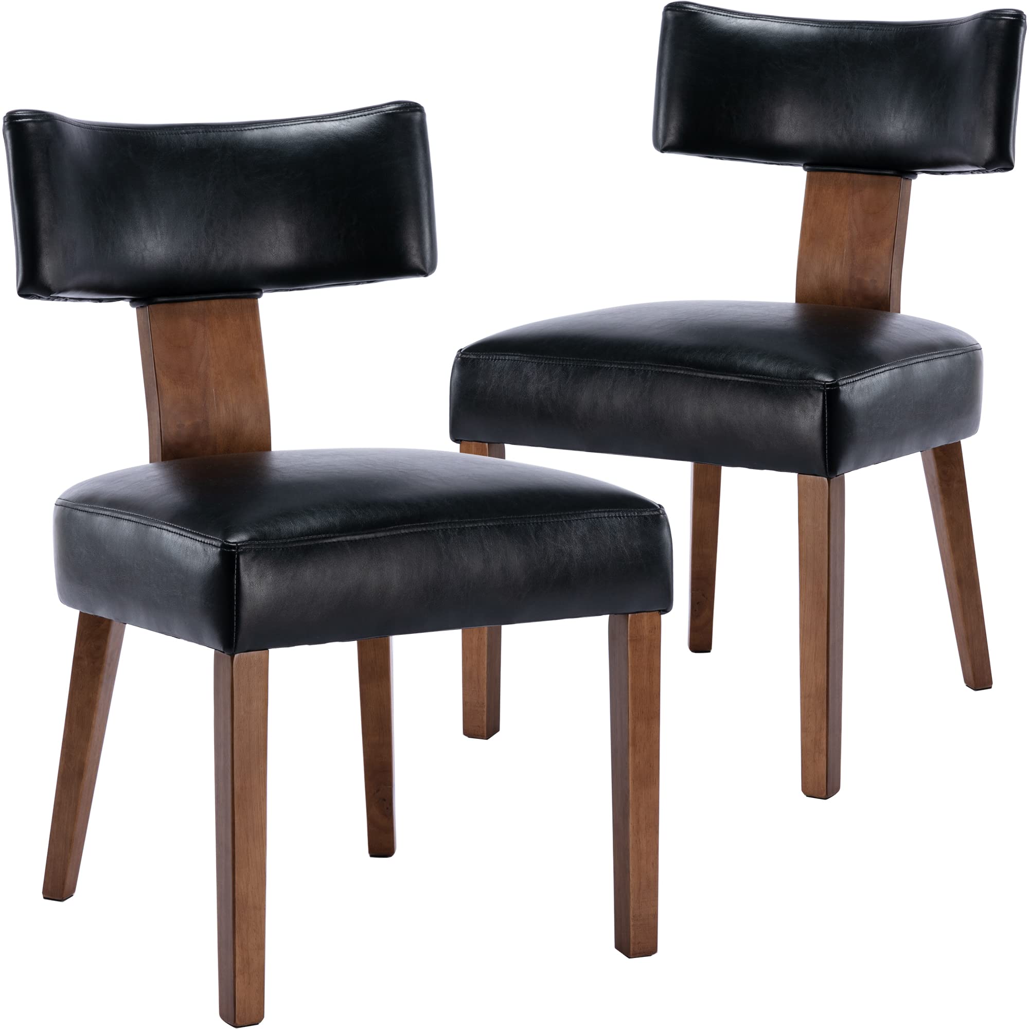 Wahson Farmhouse Kitchen & Dining Room Chairs Set Of 2, Retro Faux Leather Upholstered Dining Chair With Hardwood Legs, Black