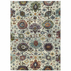 HomeRoots 509977 9 x 12 ft. Stone Gray Purple Green Gold & Teal Oriental Power Loom Stain Resistant Rectangle Area Rug