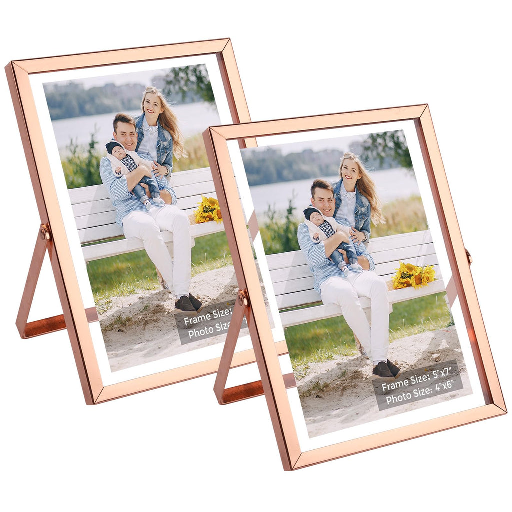 Golden State Art, Rose Gold 5x7 Frame for 4x6 Photo - Floating Frame for 4 x 6 or Smaller Photos - Metal Frame and Real Glass, E