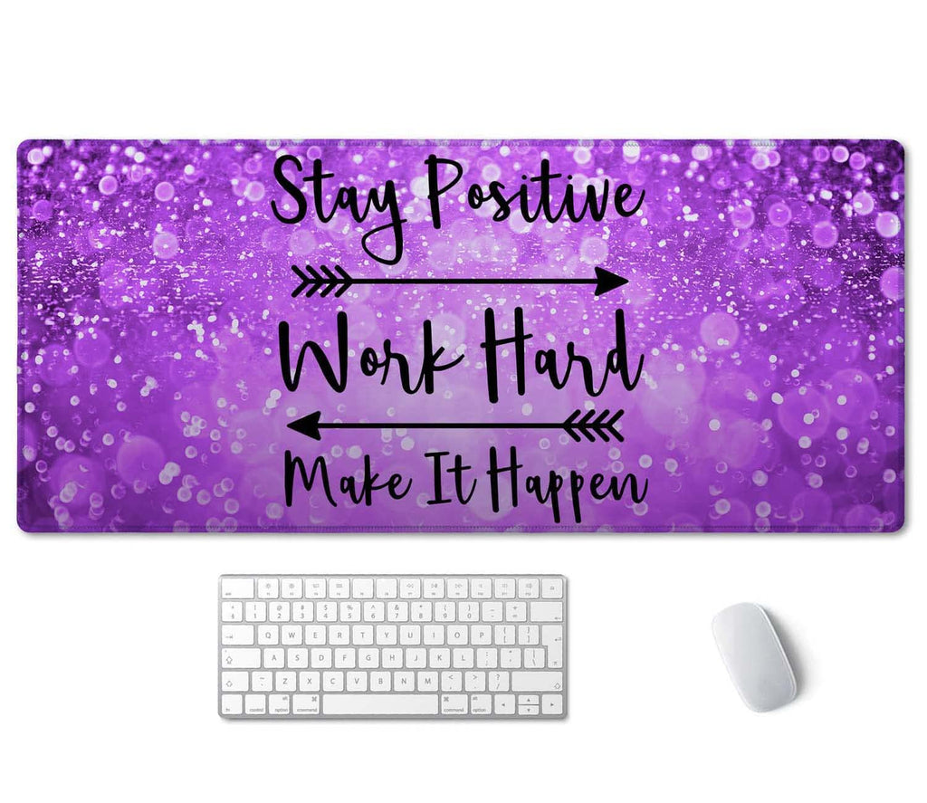 Ssoiu Extended Mouse Pad Stay Positive Work Hard And Make It Happen Inspirational Quotes Mousepad Art Purple Glitter Black Quote