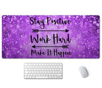Ssoiu Extended Mouse Pad Stay Positive Work Hard And Make It Happen Inspirational Quotes Mousepad Art Purple Glitter Black Quote