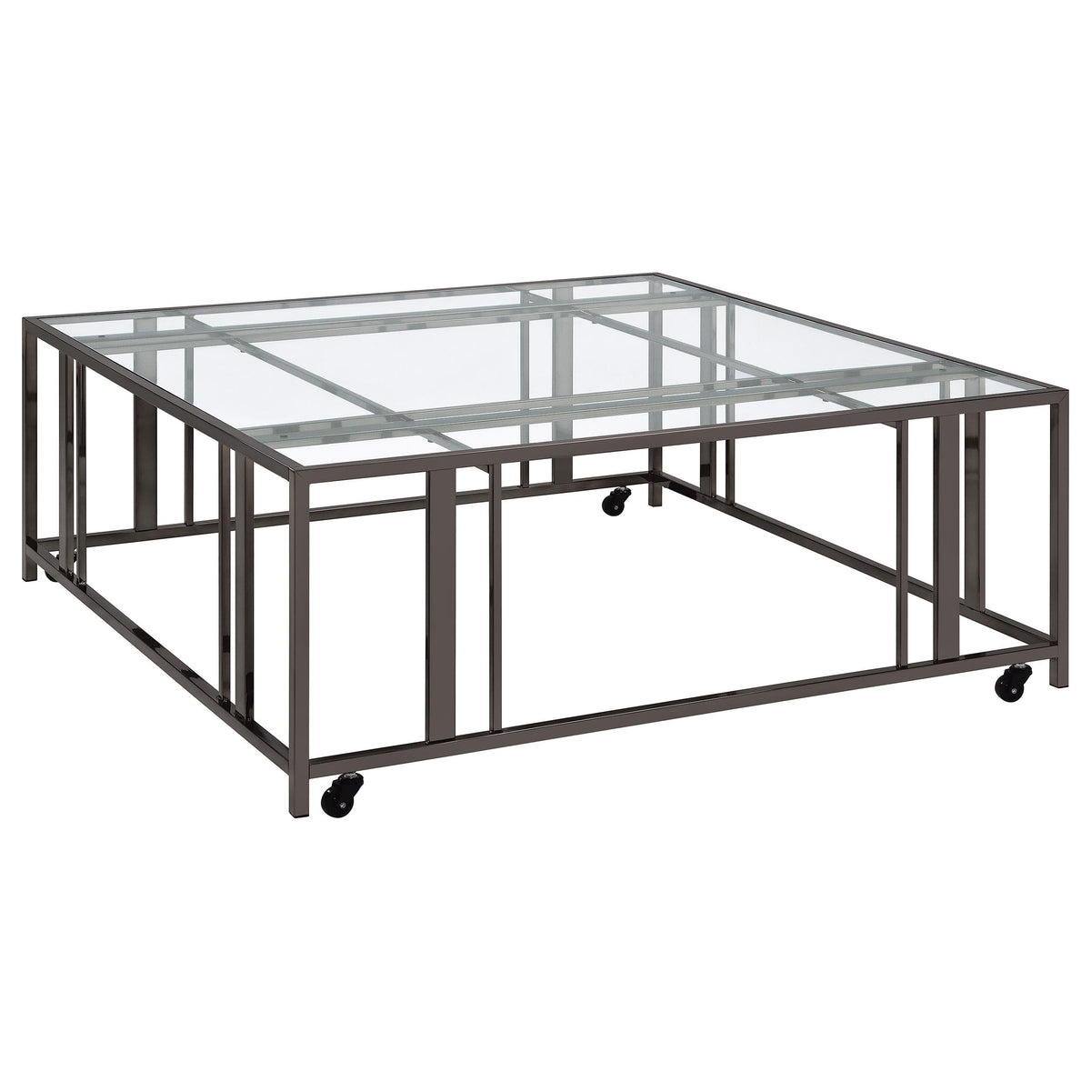 Coaster Home Furnishings Adri Square Glass Top Coffee Table with Casters Black Nickel