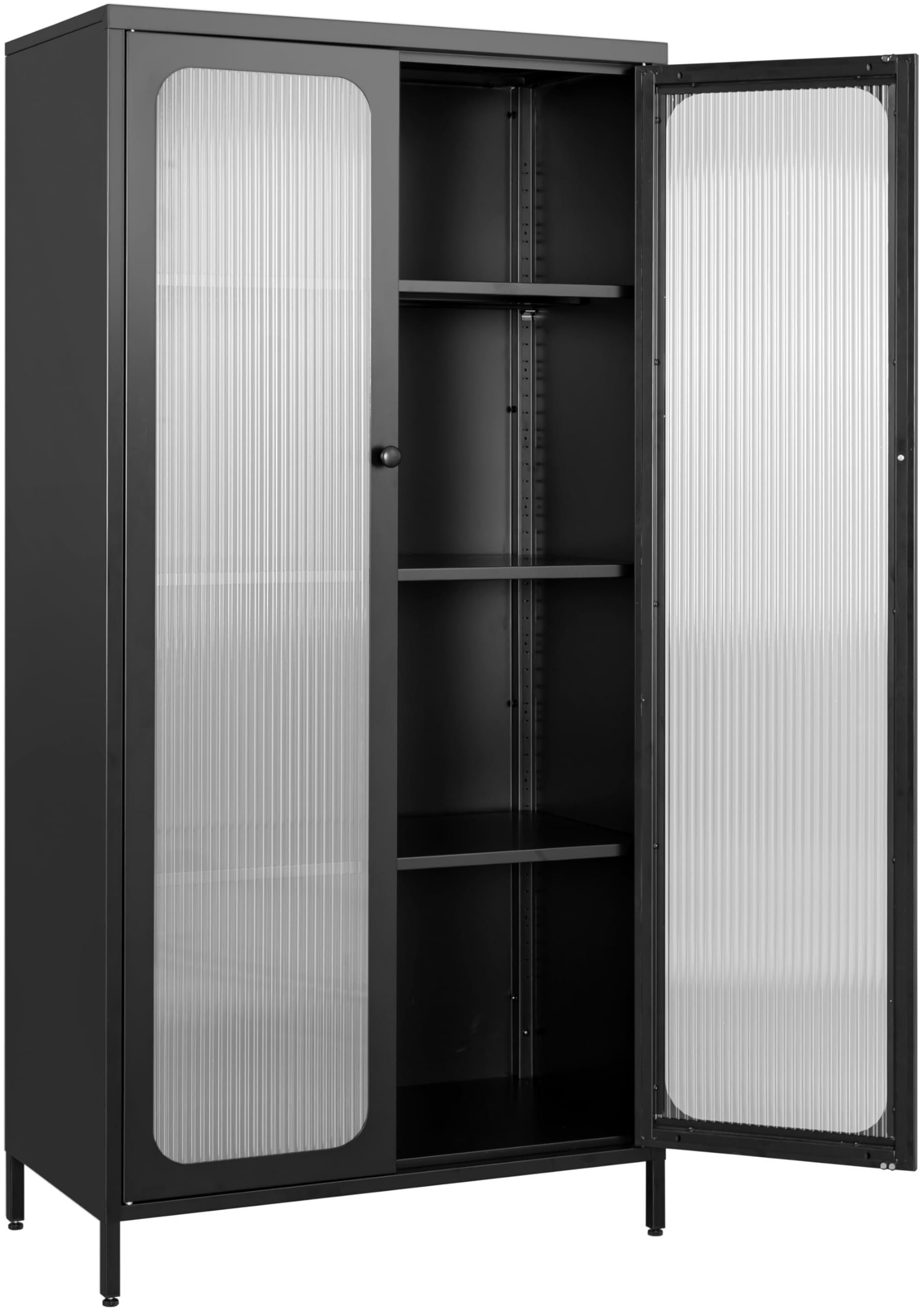 Metal Storage Cabinet with Glass Doors and 4 Shelves,Black Storage Cabinet,Food Pantry Storage Cabinet,Metal Pantry Cabinet,Tall